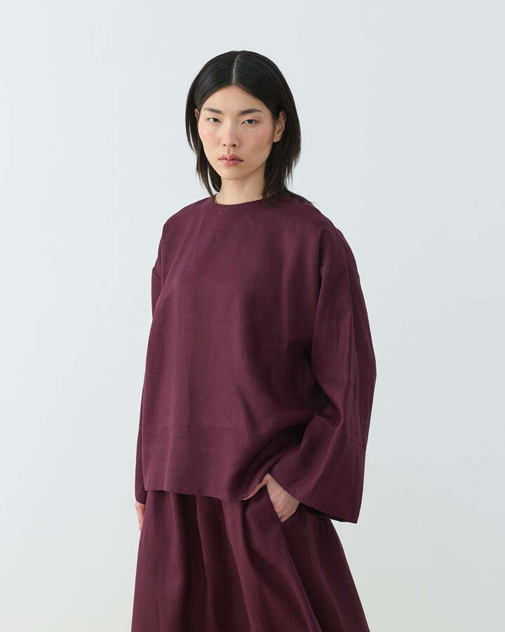 Keten Kimono Bluz Bordo