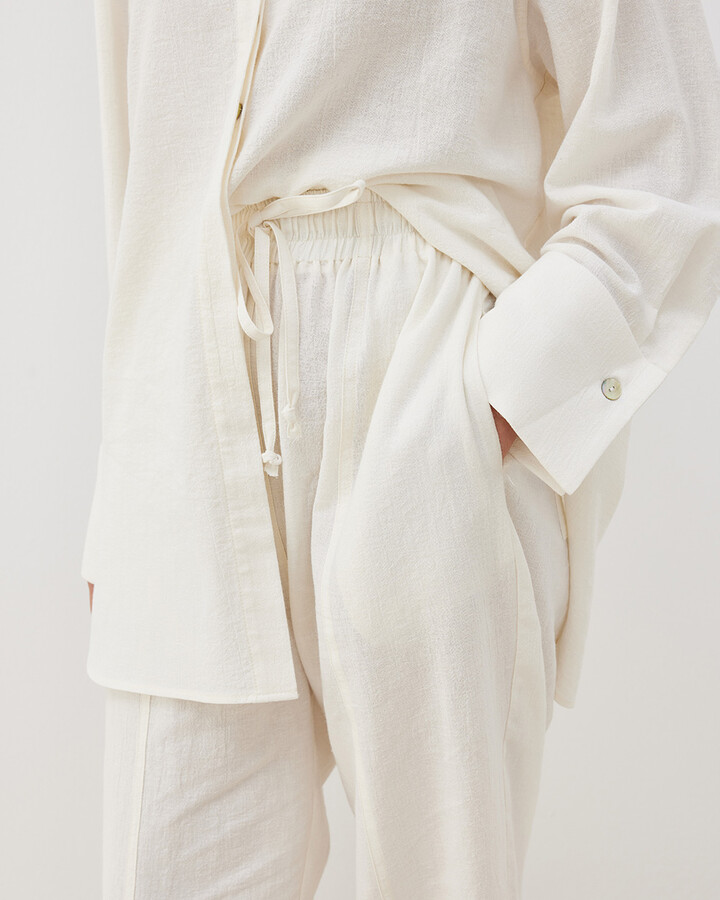 Keten Loose Fit Kesikli Pantolon Natural