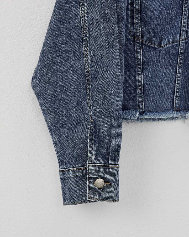 Koyu Mavi Oversize Kısa Jean Ceket
