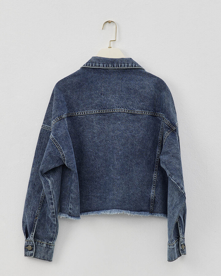 Koyu Mavi Oversize Kısa Jean Ceket