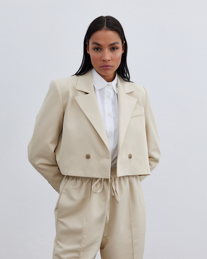 Krem Kısa Blazer Ceket