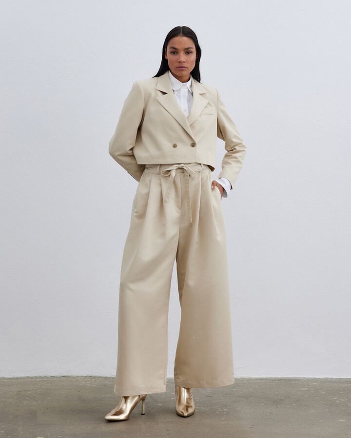 Krem Kısa Blazer Ceket