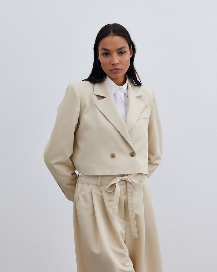 Krem Kısa Blazer Ceket