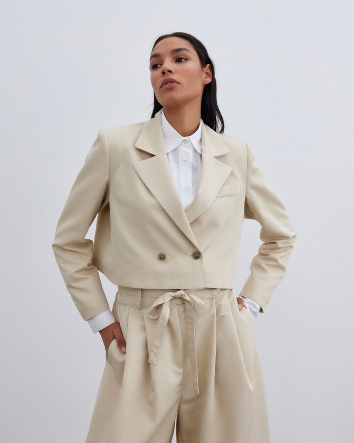 Krem Kısa Blazer Ceket
