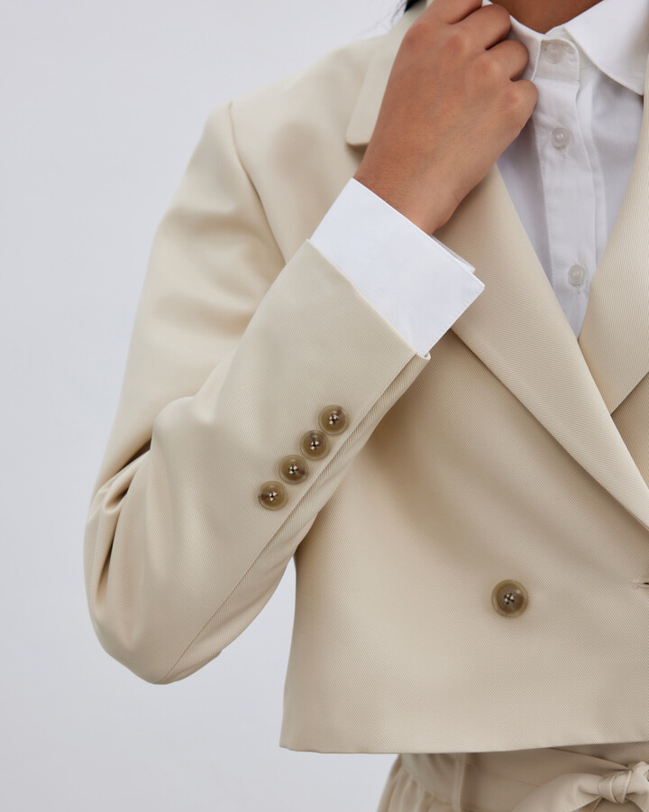 Krem Kısa Blazer Ceket