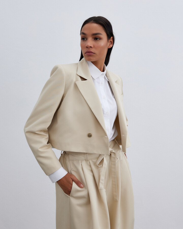 Krem Kısa Blazer Ceket