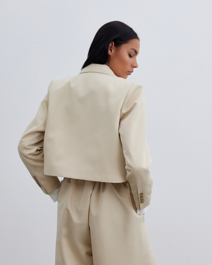 Krem Kısa Blazer Ceket