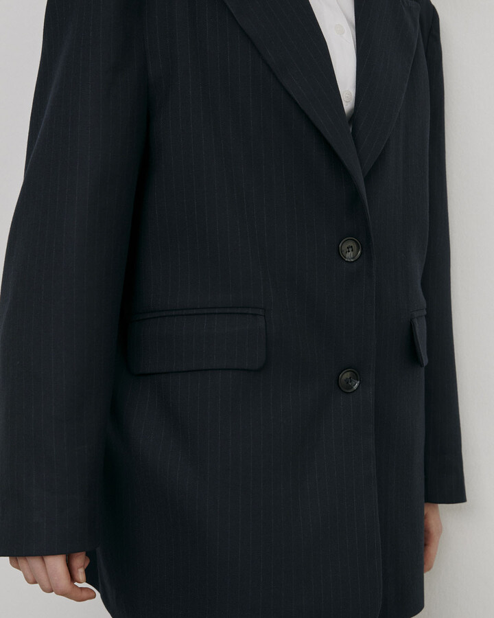 Lacivert Çizgili Oversize Dad Blazer Ceket