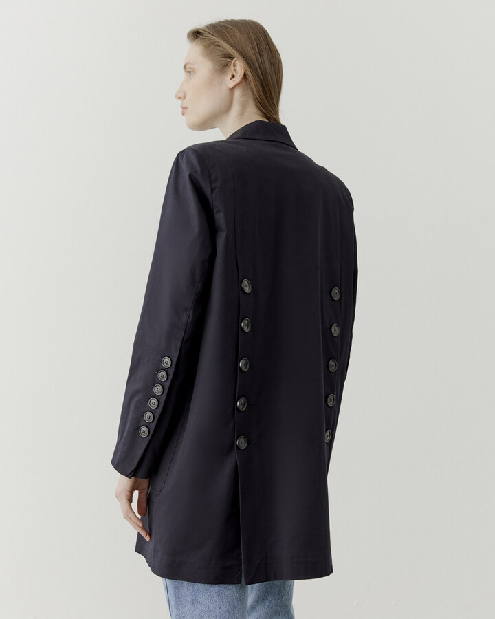 Lacivert Yırtmaçlı Cepli Blazer Ceket