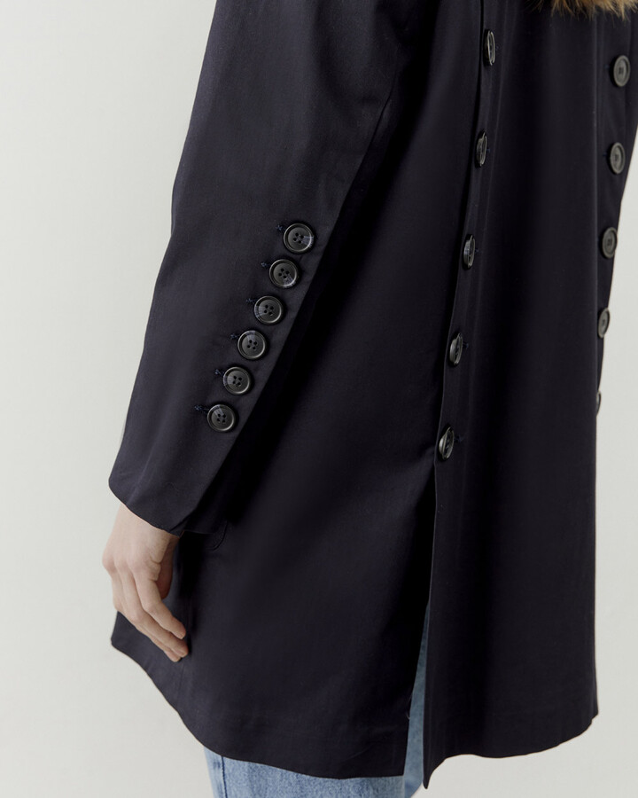Lacivert Yırtmaçlı Cepli Blazer Ceket