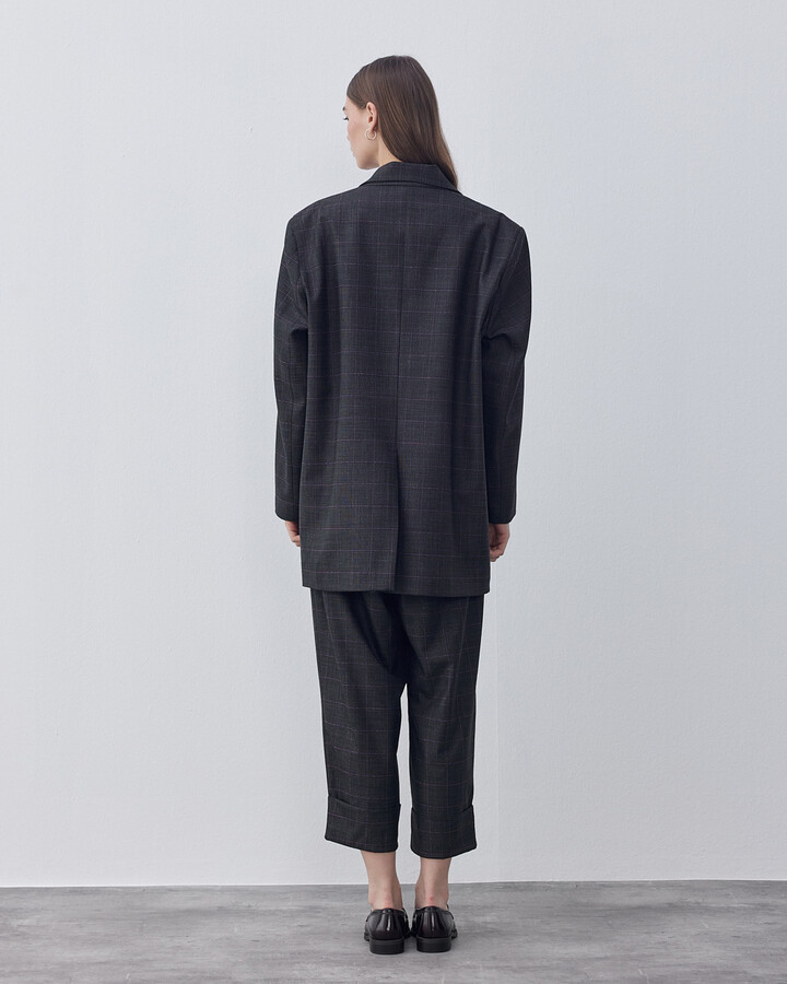 Limited Double Paça Bol Kesim Pile Pantolon Füme Kare Desenli