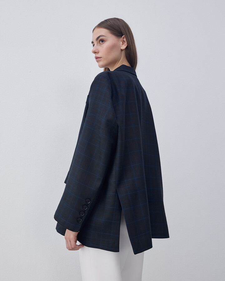 Limited Oversize Boyfriend Blazer Ceket Yeşil Ekose