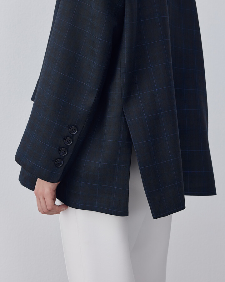 Limited Oversize Boyfriend Blazer Ceket Yeşil Ekose