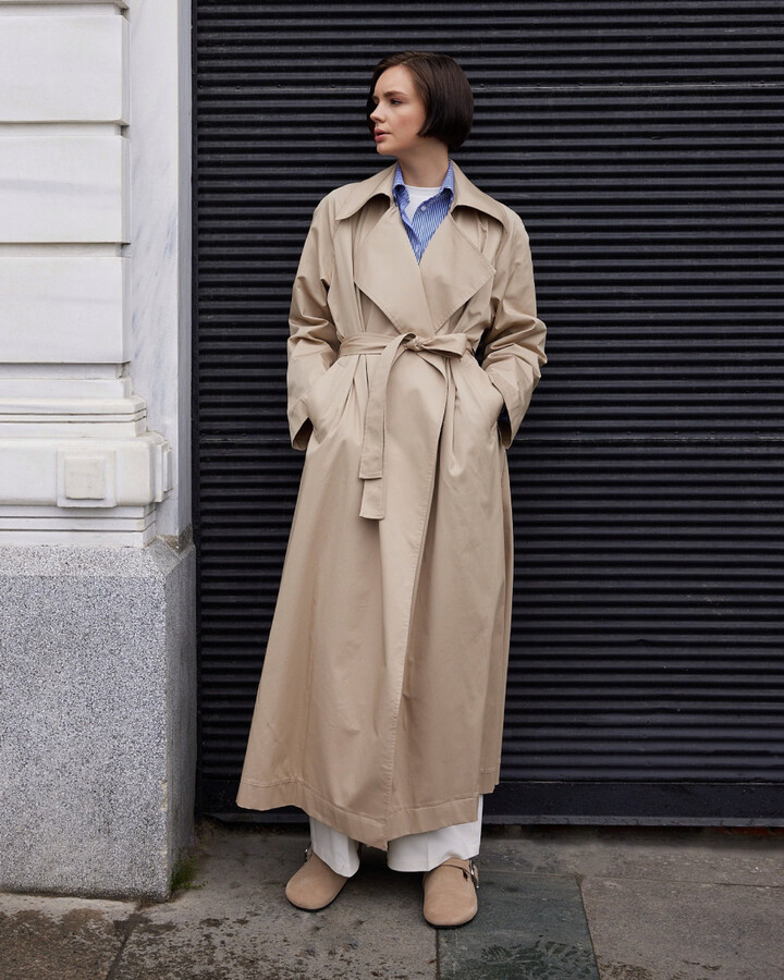 Minimal Oversize Uzun Trençkot Bej