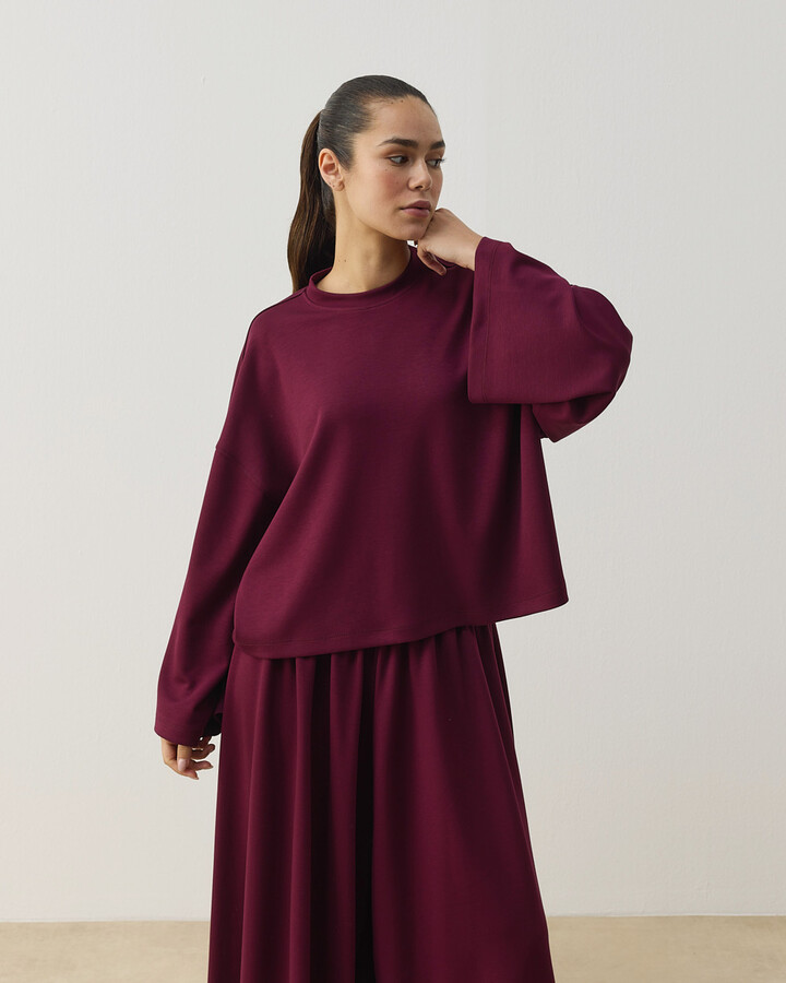 Modal Soft Touch Crop Kimono Kısa Bluz Bordo