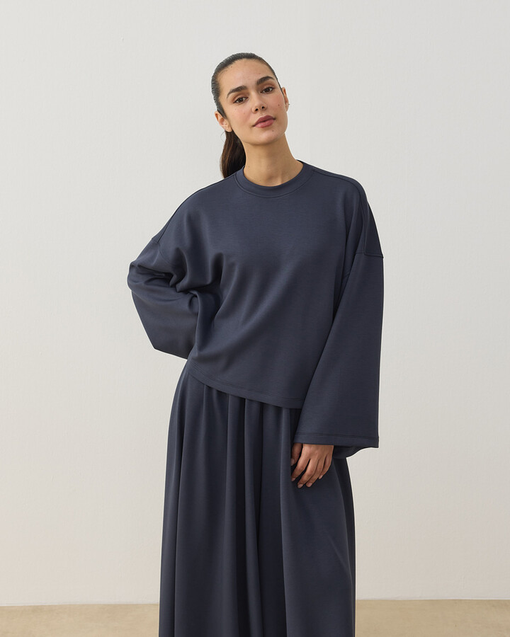 Modal Soft Touch Crop Kimono Kısa Bluz Füme