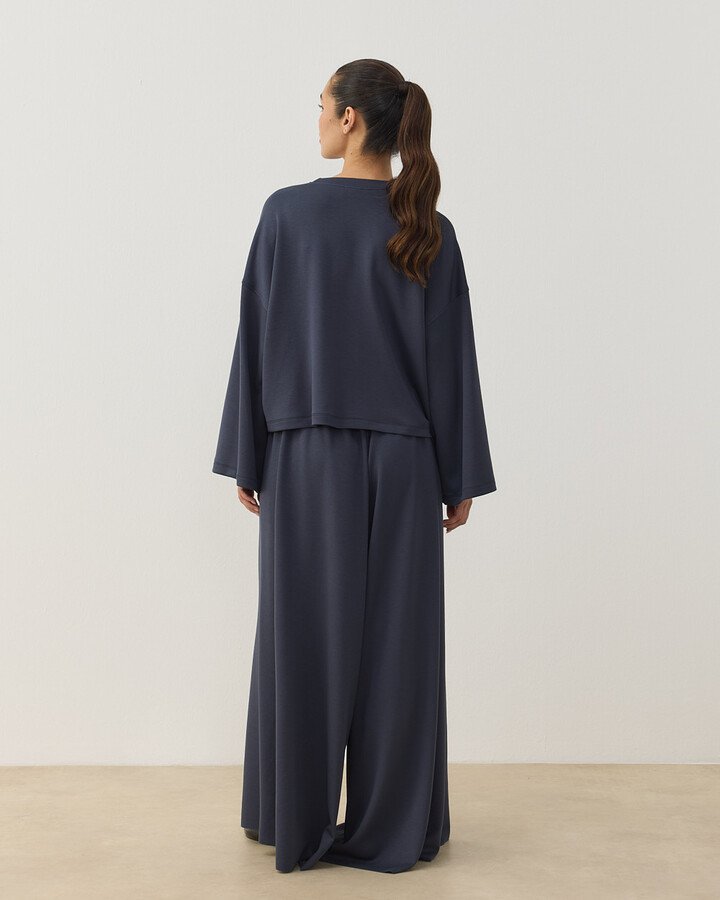 Modal Soft Touch Crop Kimono Kısa Bluz Füme