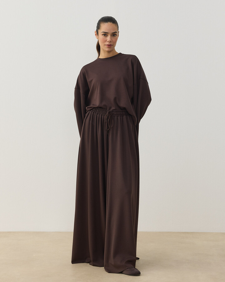 Modal Soft Touch Crop Kimono Kısa Bluz Kahve