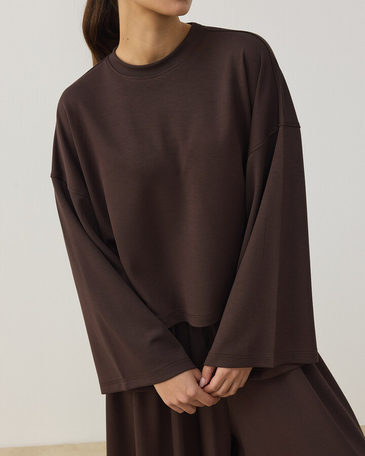 Modal Soft Touch Crop Kimono Kısa Bluz Kahve