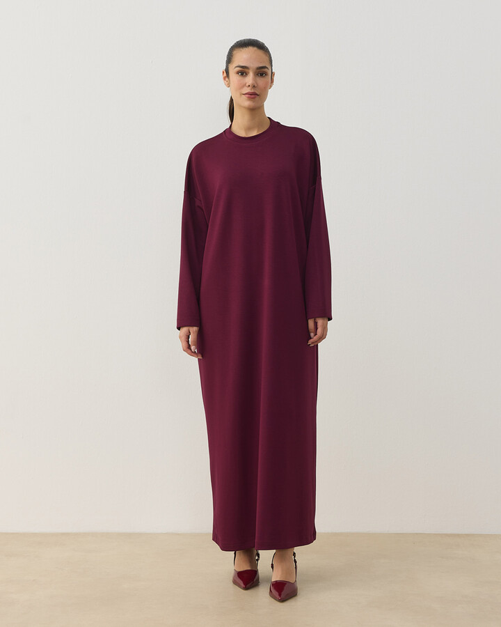 Modal Soft Touch Basic Elbise Bordo