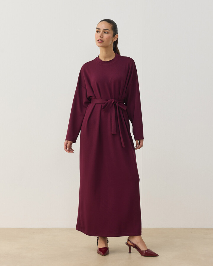 Modal Soft Touch Basic Elbise Bordo