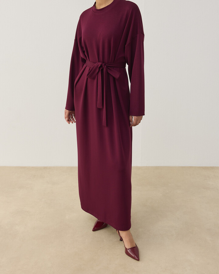 Modal Soft Touch Basic Elbise Bordo