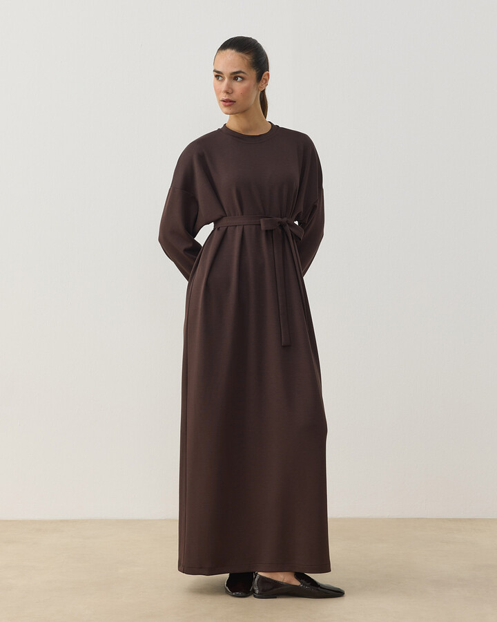 Modal Soft Touch Basic Elbise Kahve