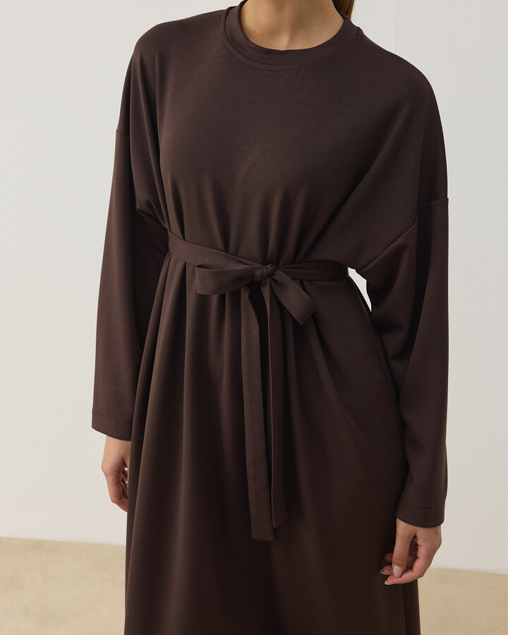 Modal Soft Touch Basic Elbise Kahve