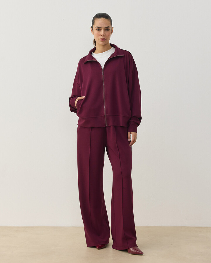 Modal Soft Touch Fermuarlı Sweat Hırka Bordo