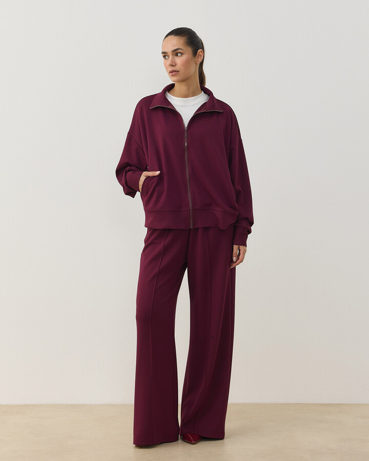 Modal Soft Touch Fermuarlı Sweat Hırka Bordo