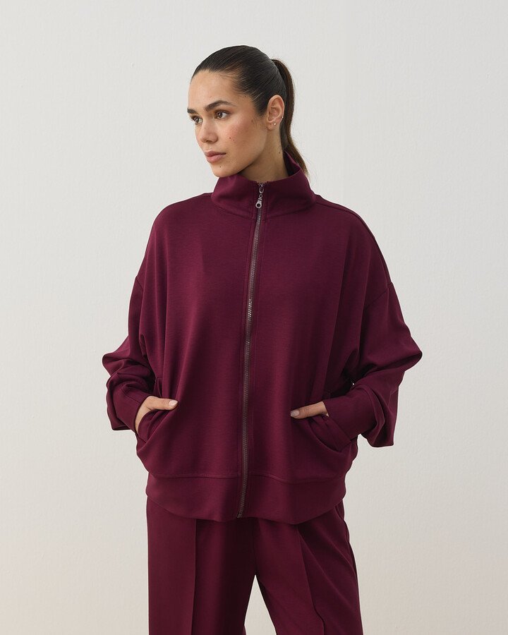 Modal Soft Touch Fermuarlı Sweat Hırka Bordo