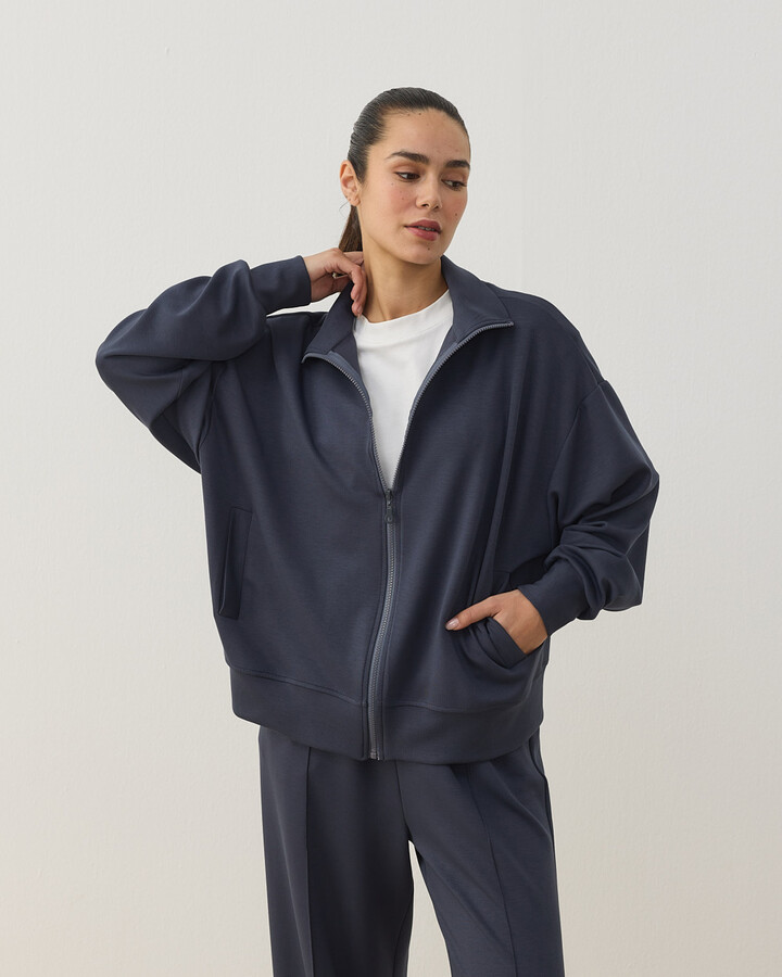 Modal Soft Touch Fermuarlı Sweat Hırka Füme