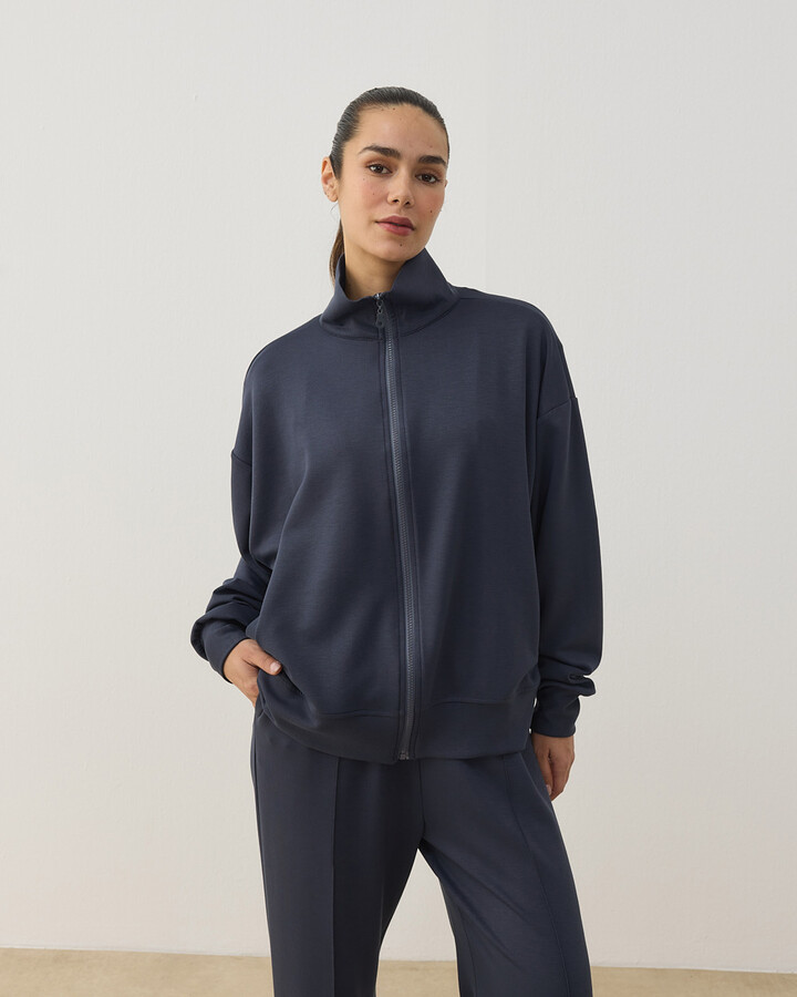 Modal Soft Touch Fermuarlı Sweat Hırka Füme