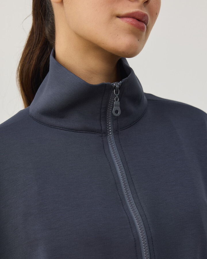Modal Soft Touch Fermuarlı Sweat Hırka Füme