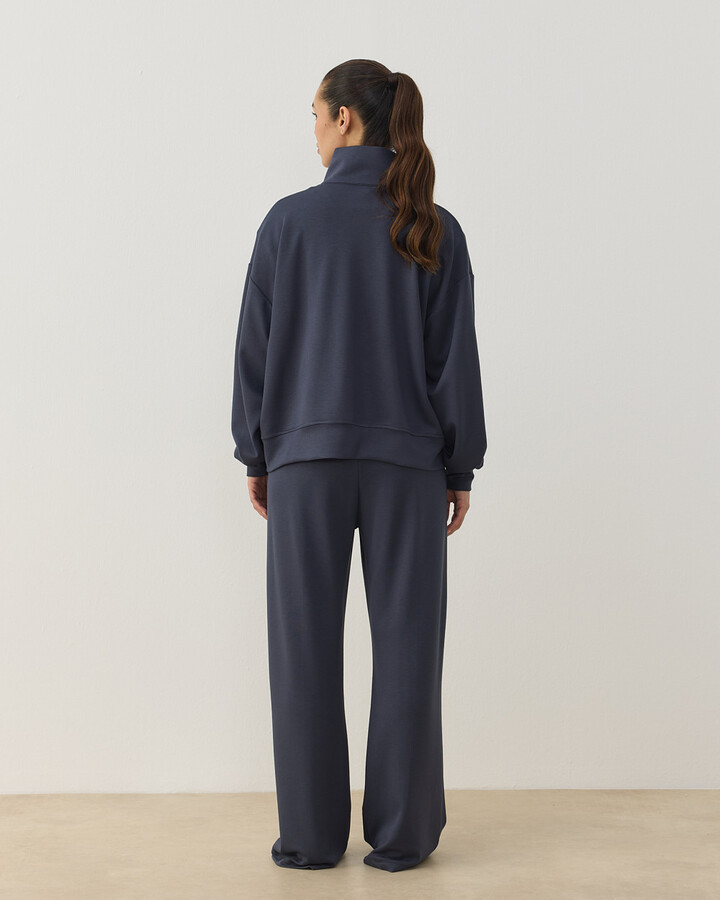 Modal Soft Touch Fermuarlı Sweat Hırka Füme