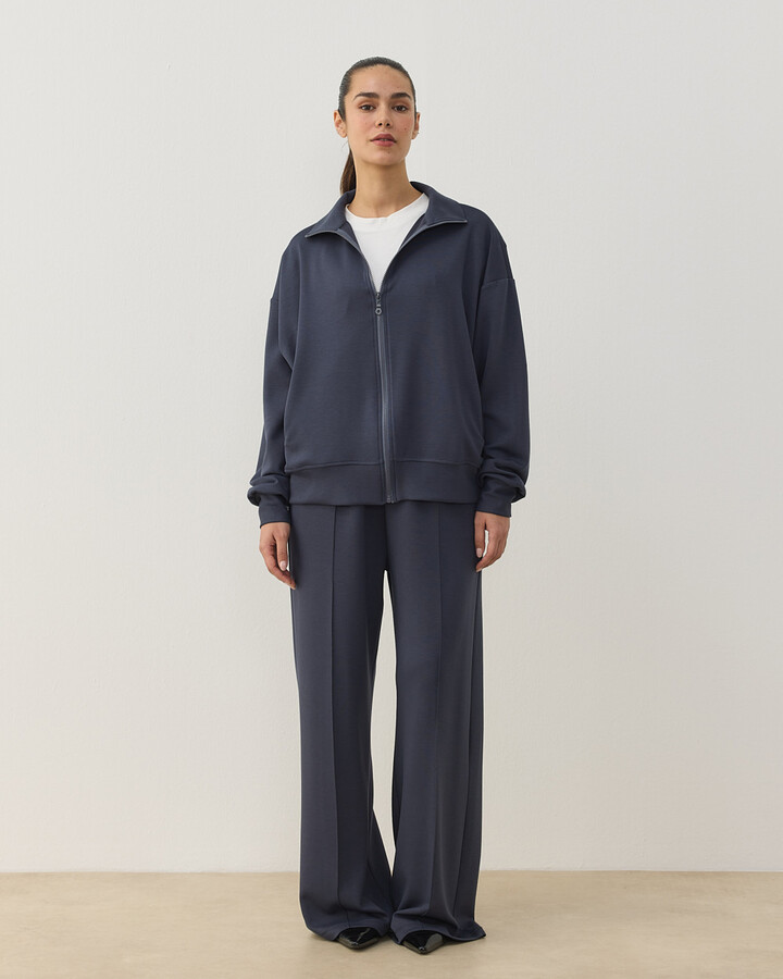 Modal Soft Touch Fermuarlı Sweat Hırka Füme