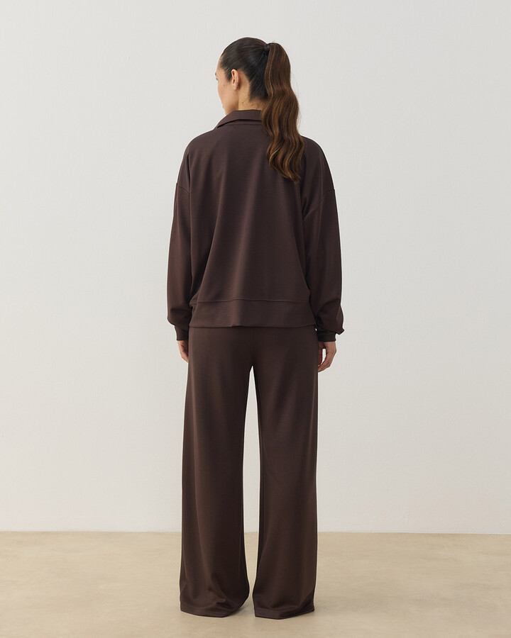 Modal Soft Touch Fermuarlı Sweat Hırka Kahve