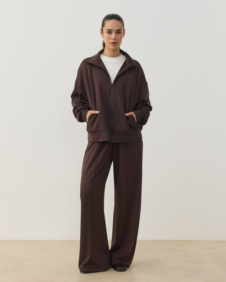 Modal Soft Touch Fermuarlı Sweat Hırka Kahve