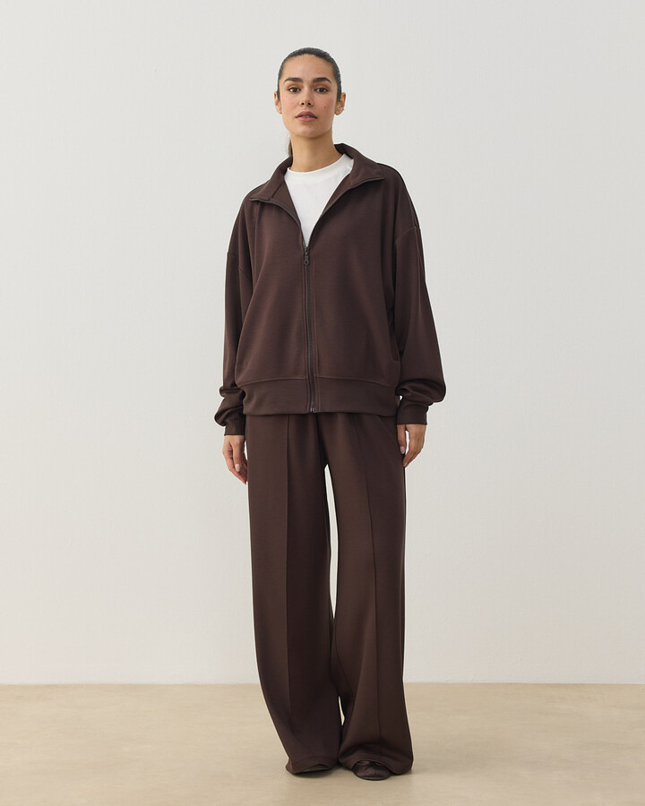 Modal Soft Touch Fermuarlı Sweat Hırka Kahve