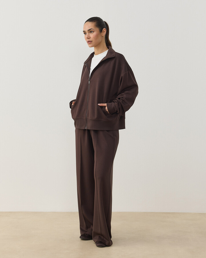Modal Soft Touch Fermuarlı Sweat Hırka Kahve