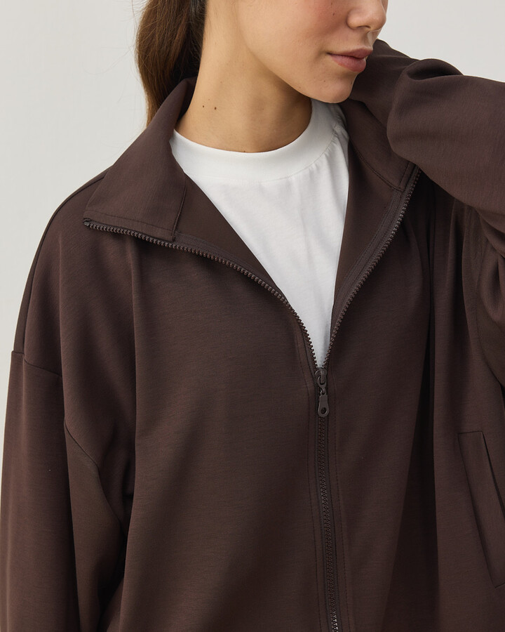 Modal Soft Touch Fermuarlı Sweat Hırka Kahve