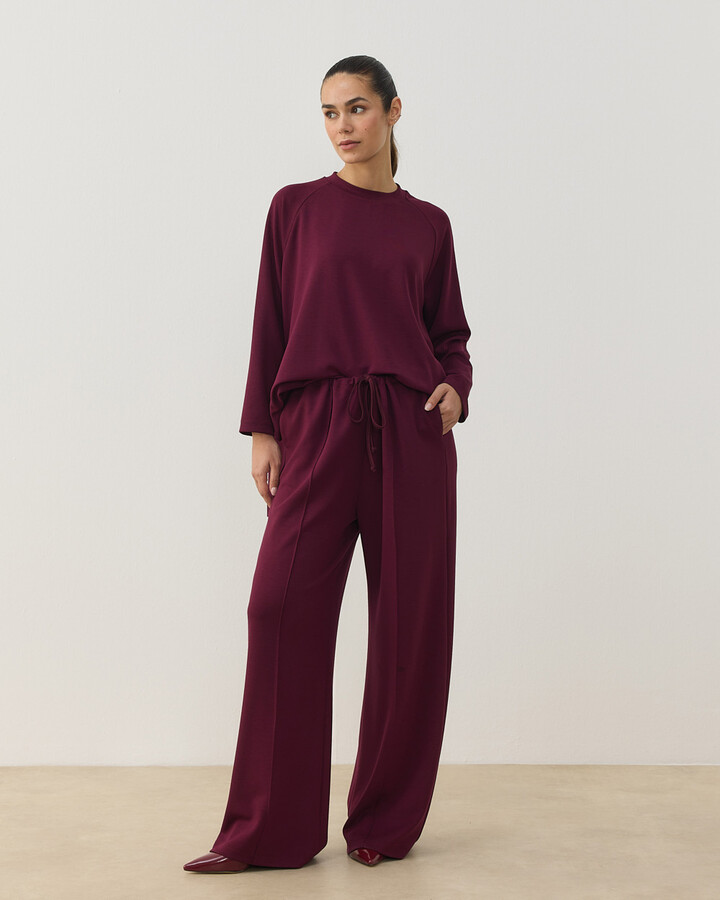 Modal Soft Touch Nervürlü Straight Pantolon Bordo