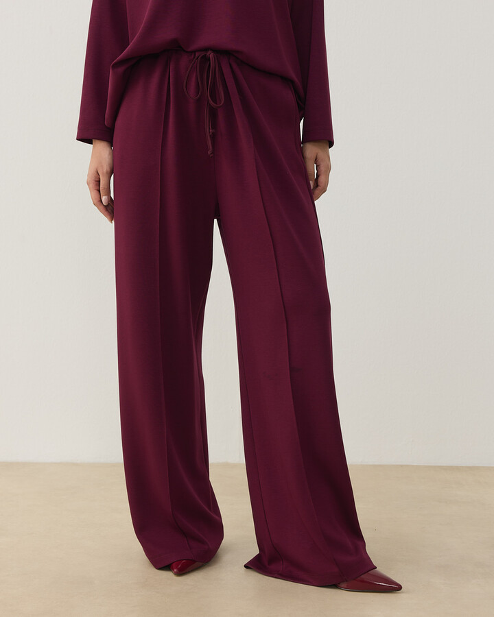 Modal Soft Touch Nervürlü Straight Pantolon Bordo