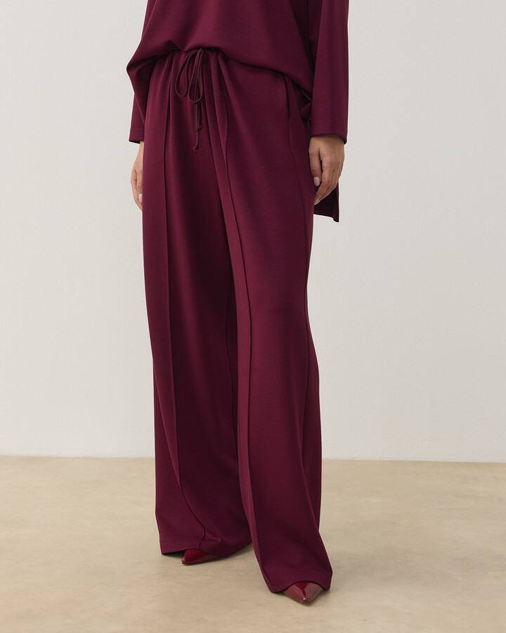 Modal Soft Touch Nervürlü Straight Pantolon Bordo