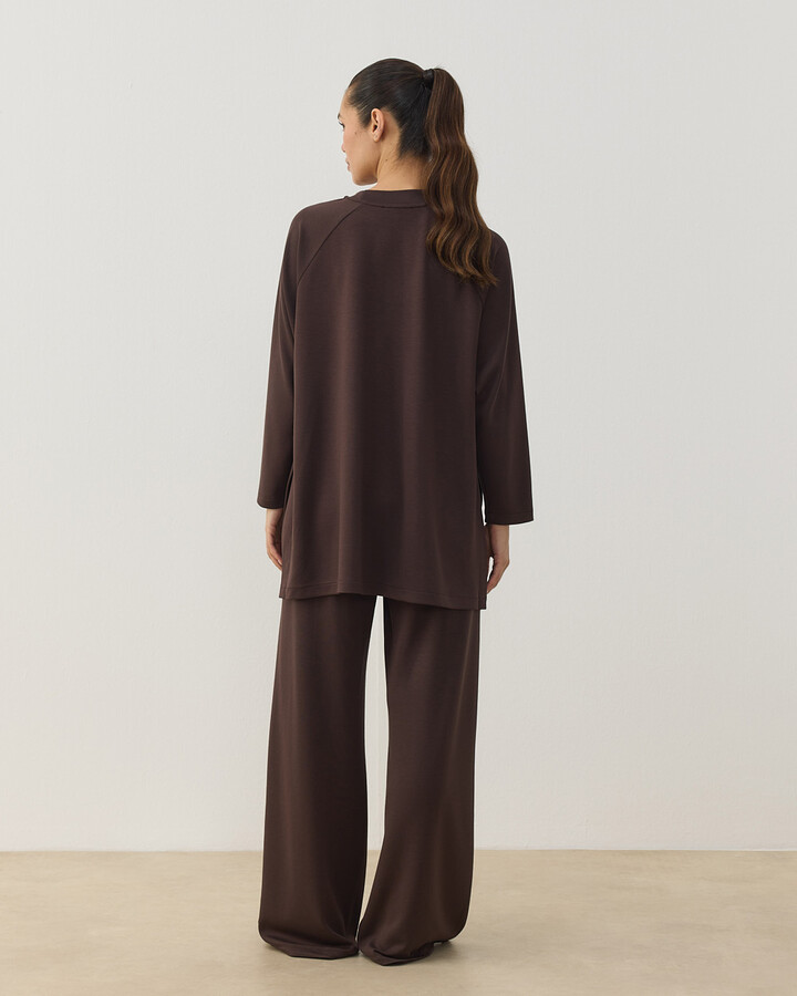 Modal Soft Touch Nervürlü Straight Pantolon Kahve