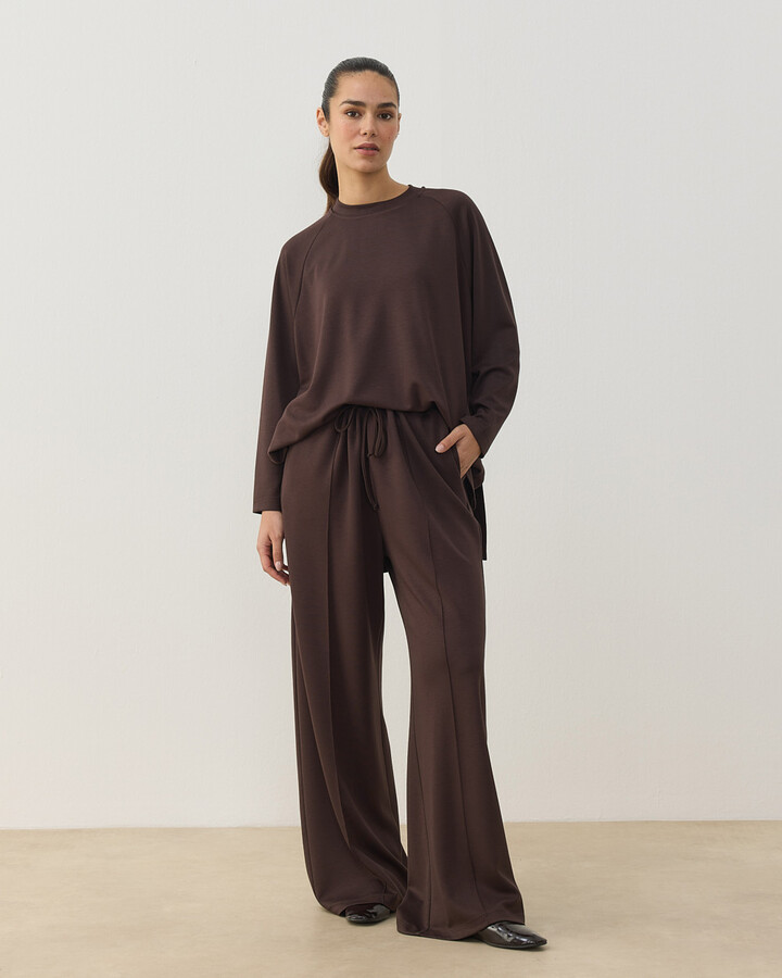 Modal Soft Touch Nervürlü Straight Pantolon Kahve