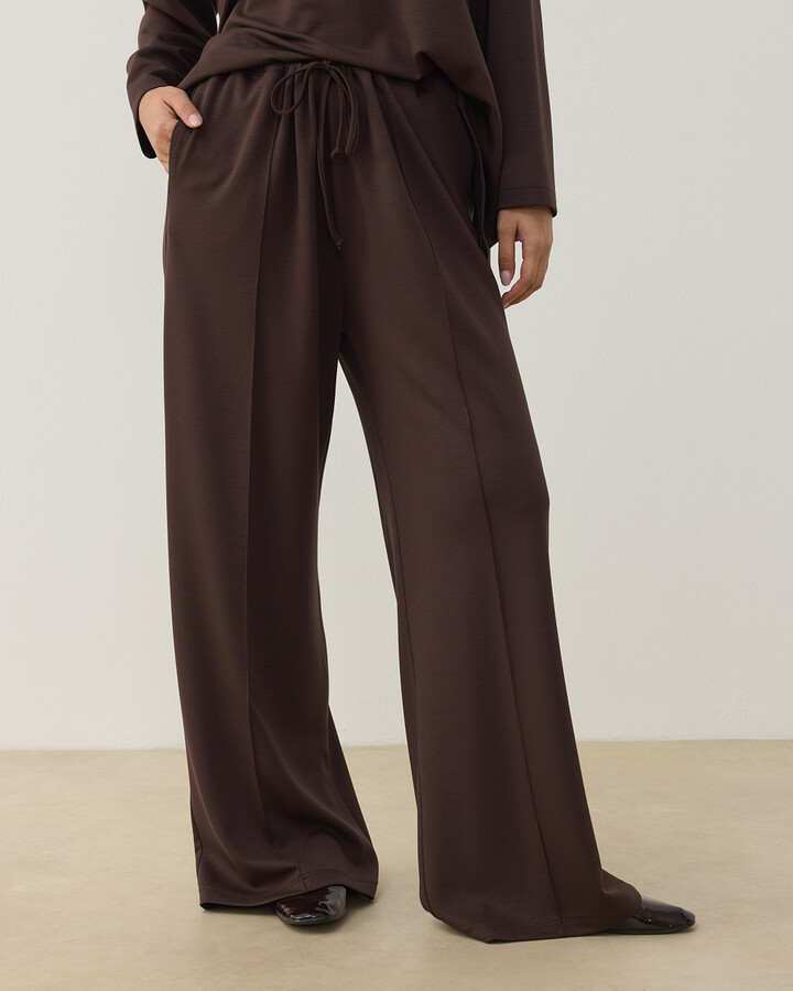 Modal Soft Touch Nervürlü Straight Pantolon Kahve