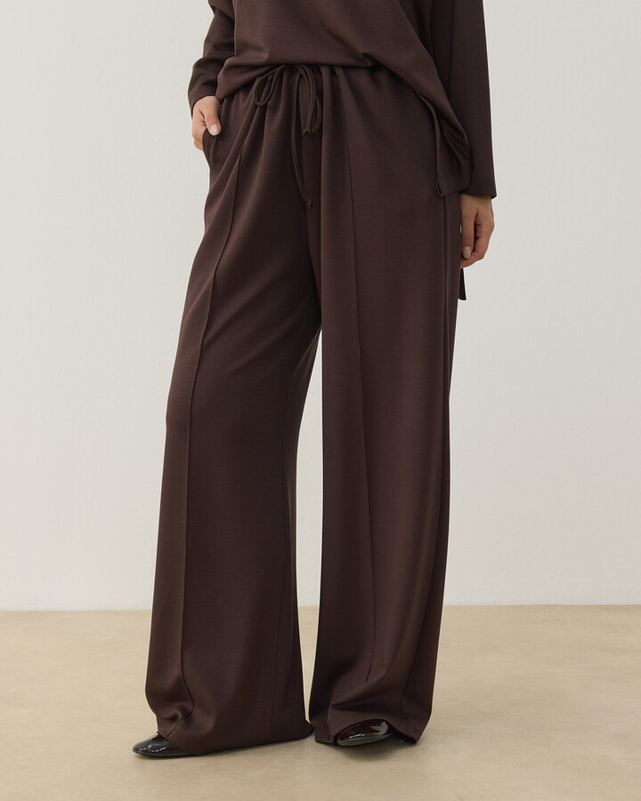 Modal Soft Touch Nervürlü Straight Pantolon Kahve