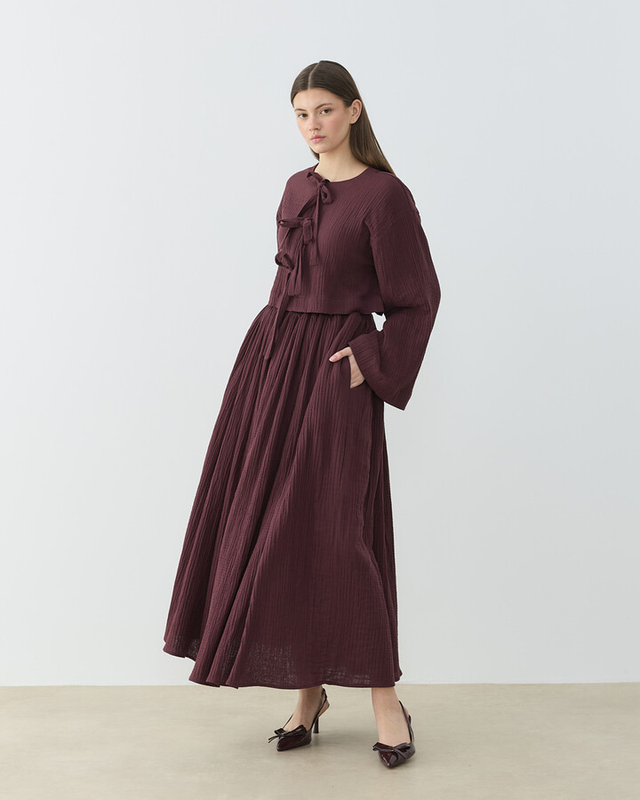 Müslin Fiyonklu Kimono Bluz Sumak