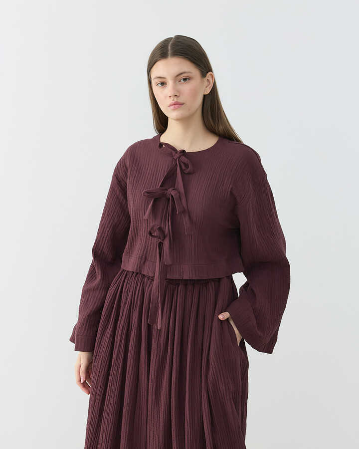 Müslin Fiyonklu Kimono Bluz Sumak